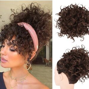 Curly Hair Bun, Elastic Drawstring Loose Wave Messy Bun Large Medium Cool Brown